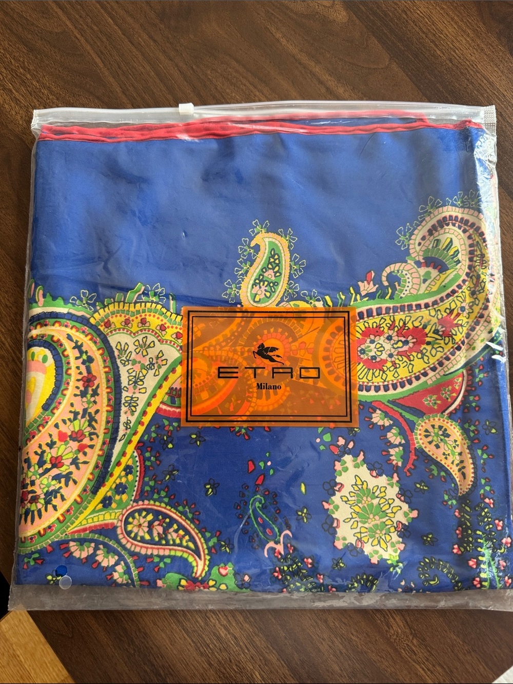 ETRO Milano Blue Paisley Silk Scarf - Bold Multicolor Print